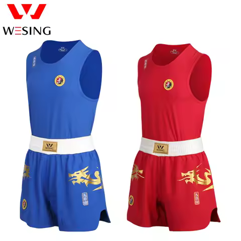 Wesing Wushu Sanda Suit Dragon Print Sanda Uniform White Belt A-type Wushu Profeesionl Competition S
