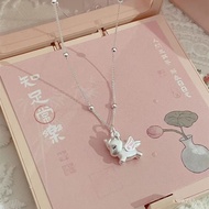 Sweet Design Rainbow Cartoon Pendant Collarbone Chain Unicorn Sterling Silver Necklace Cute Niche Fe