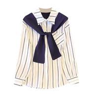 Áo Sơ Mi Nữ Dáng Rộng Thời Trang Mùa Thu Kẻ Sọc Cara CLUB Thiết Kế Che Bụng Tạo Hiệu Ứng Thon Gọn