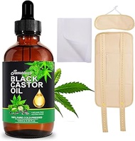 Castor Oil Organic Cold Pressed Unrefined (120ml), Organic Castor Oil in Glass Bottle with Castor Oil Pack Wrap and Cotton Flannel Cloth for Liver Wastes Release (Khaki)