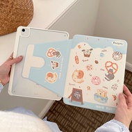 เคส iPad Air5 Air4 10.9 Air6 11 Gen9 10.2 ที่ใส่ปากกา ขนมปังลูกแมว เคสiPadหมุน 360° Gen10 Pro11 2024