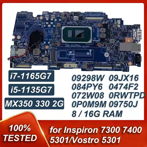 09JX16 0474F2 0RWTPD 09750J 09298W 084PY6 072W08 0P0M9M For Inspiron 7300 7400 5301 Motherboard 1976