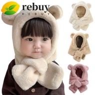 REBUY Baby Bear Plush Hat, Winter Windproof One-Piece Hat Scarf, Lovely Soft Warm Outdoor Faux Fur E