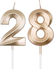 Champagne Gold 28th & 82nd Birthday Candles for Cakes, Number 28 82 Candle Cake Cupcake Topper for B