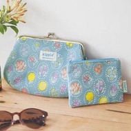 日本 kippis 淺藍色花花帆布 雜誌附錄 化妝袋 散子包 套裝