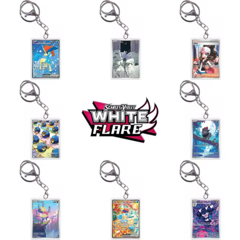 Pokemon Keychain Card Zorua Hilda Keldeo Gothorita Joltik sv11w White Flare Anime Game Self Made Acr