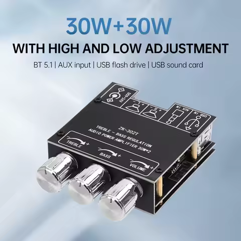 ZK-302T Digital Amplifier 2.0-Channel 30Wx2 Stereo Bluetooth Audio Amplifier Audio Player with Adjus