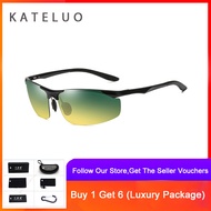 KATELUO Day Night Vision Goggles Anti-glare Glasses for Driving Mens Polarized Sunglasses Rimless Su