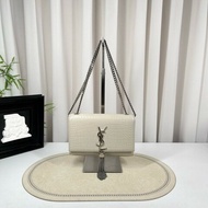 YSL Kate系列牛皮鱷魚壓紋流蘇鏈條包