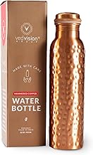 VedVision Copper Water Bottle - Ideal for Drinking, Travel, Gym Bottle, Handmade Hammered Copper Water Bottle 950 ML (Hammered)