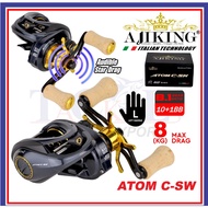 [8kg Max Drag] Ajiking Atom C-SW High Speed Baitcasting Reel Left Handle Saltwater Bc Baitcast Fishing Mesin Pancing