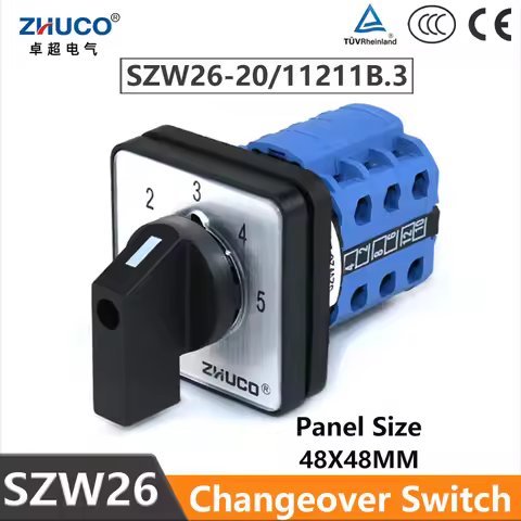 ZHUCO SZW26/LW26-20 Ui 660V 20A 1-2-3-4-5 3 Phase 12 Terminals 5 Position Rotary Changeover Selector