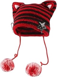 Y2k Beanie Cat Ear Gyaru Acubi Crochet Hats Cute Kawaii Star Grunge Aesthetic Pompoms Cutecore Y2k H