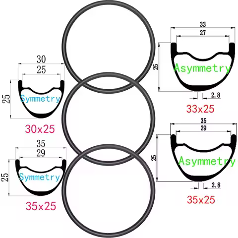 29er MTB Bike Disc Carbon Rim 25mm Deep 30x25 33x25 35x25 Symmetry Asymmetry Mountain Bicycle Wheel 