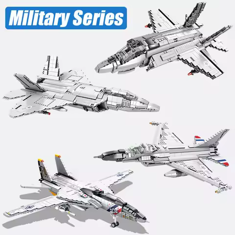 MOC Military Series Jump Jets F14 F16 F18 F22 F35 Aircraft Building Blocks War Fighter Model Bricks 