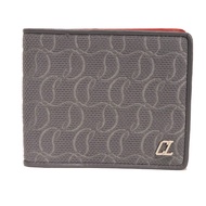 二手Christian Louboutin Panettone Monogram Jacquard Cool 卡包，灰色小牛皮，全新未使用，CL 標誌，金屬，棉質，煙灰色，對折錢包，貨號 124522