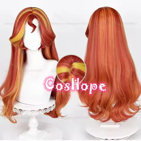 Sunset Shimmer Cosplay Wig Sunshim Curly Wave Wig Orange Red Yellow Wig Cosplay Anime Cosplay Wigs H