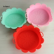 [LV] Air Fryers Pan Non Stick Foldable Flower Shape Silicone Baking Tray for Kitchen Bakery