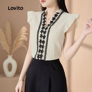 Lovito Women's Boho Jacquard Ruffle Neck Top, Spring/Summer Khaki L154ED333