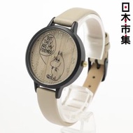 日版Moomin 姆明家族 時計 姆明 玻璃印花 木紋錶盤 米色 皮帶手錶 (902)【市集世界 - 日本市集】