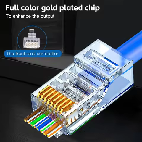 10-1000pcs/lot RJ45 CAT5e Pass Through Connectors Crystal End Gold-Plated 8P8C Crimp Standard Ethern