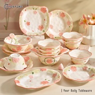 HCSTORE - BEAUTIFUL SAKURA MOTIF CERAMIC PLATES AND BOWLS, PREMIUM THICK MATERIAL, AESTHETIC, JAPANE
