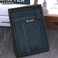 Ready Stock !! LEEFO Denim Jeans Polyester Military Army Fashion Trifold Men Wallet Zipper Purse