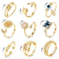 9 Pcs Fidget Anxiety Rings for Women Men Spinner Rings for Anxiety Relieving Stress Open CZ Flower M