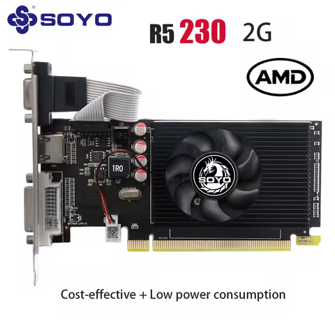 SOYO Graphics Cards AMD Radeon LP R5 230 2G GDDR3 64bit VGA*1 DVI*1 Video Card For Desktop Gaming Co