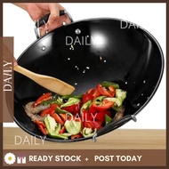 🐻DAILY🐻 Kuali Hitam Original Ridged Iron Wok Enamel Wok Kuali Hitam Masak Iron Wok Double Handle Ena