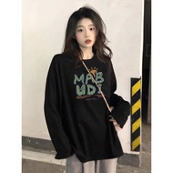 t shirt lengan panjang perempuan t shirt budak perempuan tshirt woman t shirt perempuan Kemeja-T Bersaiz Amerika Plus Wanita Retro Bercetak Baju Asas Musim Luruh Longgar Slim mm Kapas Lengan Panjang Lengan Panjang Hitam Atas