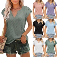 2023 Fashion Loose Fit Ladies Hollow Button Collar Short Sleeve T-Shirt - FRS6