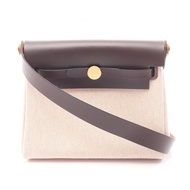 【二手】愛馬仕 HERMES 單肩背包 Herbag Zip Mini Ebene/Ecru 帆布皮革