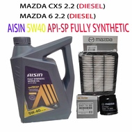 MAZDA 6 2.2(D), CX5 2.2(D), OIL FILTER + AIR FILTER +AISIN 5W40 API-SP (USE 10K KM) FULLY SYNTHETIC 