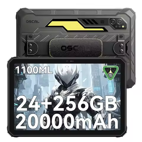 OSCAL Spider 10 Rugged Tablet, 11 Inch Android 15 Tablet PC, 1100ML Camping Light, 24GB 256GB,Dual 4