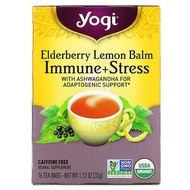 Yogi Tea Elderberry Lemon Balm Immune + Stress Caffeine Free 16 Tea Bags