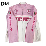 F1 Ferrari Racing Leather Jacket Women Embroidery Pink Oversize Windbreaker