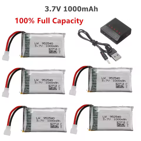 3.7V 1000mAh 25c Lipo Battery + 5in1 Charger for Syma X5 X5C X5SC X5SW TK M68 CX-30 K60 905 V931 RC 