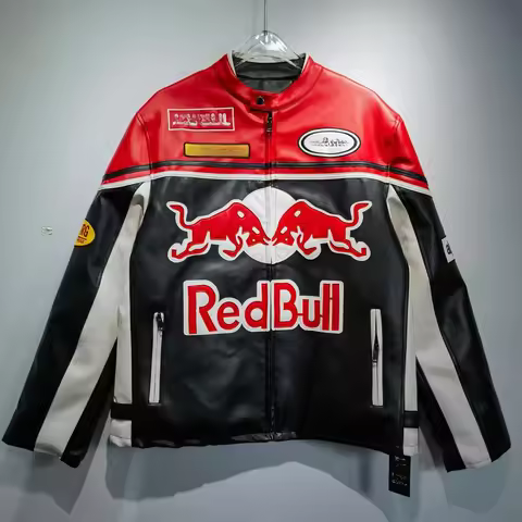 F1 Racing Suit Red Bull Leather Jacket Embroidered Jacket, Harley Motorcycle Riding Suit, Windproof