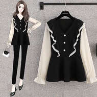 【40-100Kg】Plus Size Blouse Women Baju Kemeja Perempuan Slimmer Look Long Sleeve Shirt Casual Top