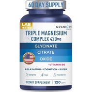 Granions Triple Magnesium Complex + Vitamin B6-420mg Elemental Magnesium Gylcinate Citrate Oxide - M