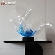Original  Home Decoration Sea Spray Abstract Blue Transparent Resin Sculpture