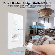 Brazil Tuya WiFi Smart Light Switch with Socket, Smart Life, Touch, Alexa,Google Home（2 gang with so