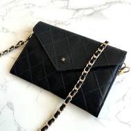 中古包 Chanel黑色魚子醬信封包 斜背包 單肩包 側背包 二手包