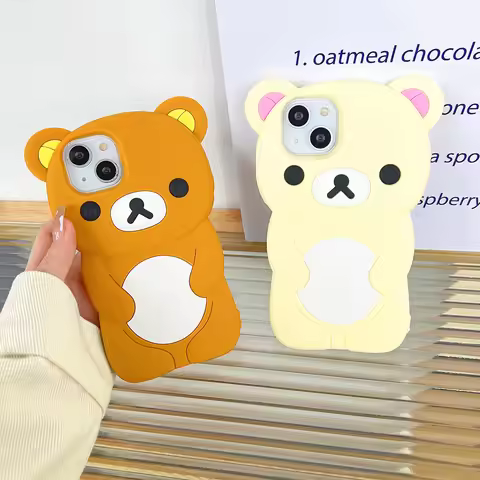 Cute 3D Cartoon Rilakkuma Bear Soft Silicone Case Cover For iPhone 16 15 14 13 12 11 Pro X XS Max XR