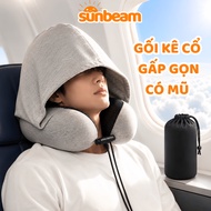 SUNBEAM Foldable Neck Pillow with Hood, Adjustable Drawstring Ergonomic Design Soft Latex