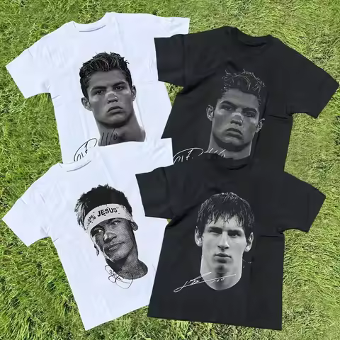 Cristiano Ronaldo Neymar Lionel Messi football superstar portrait printed T-shirt men's and women's 