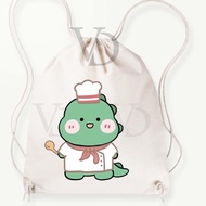 Canvas Drawstring Bag/Korean Drawstring Bag/Cute Bag/Canvas Sling Bag/Korean custom Bag/Dinosaur motif Bag