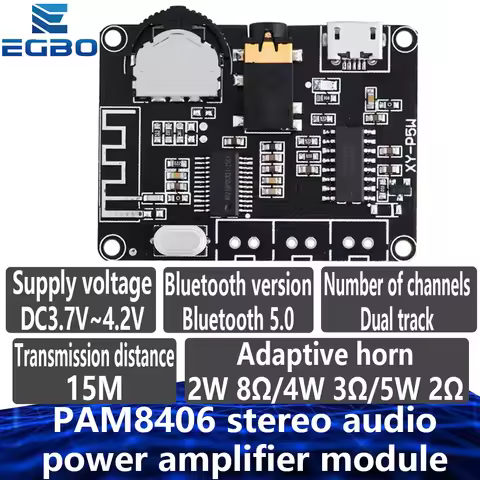 1~10PCS XY-P5W Bluetooth 5.0 Amplifier Module (PAM8406): 5W+5W Stereo Audio Board (DC3.7-5V) – For A