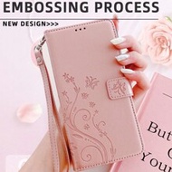 Shockproof Butterfly Pattern 1pc Rose Gold Butterfly Embossed Pattern Card Holder Wallet Flip Cover 